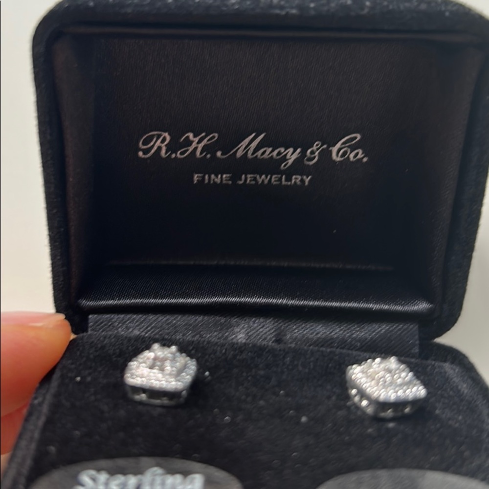 Pave diamond and sterling silver earrings